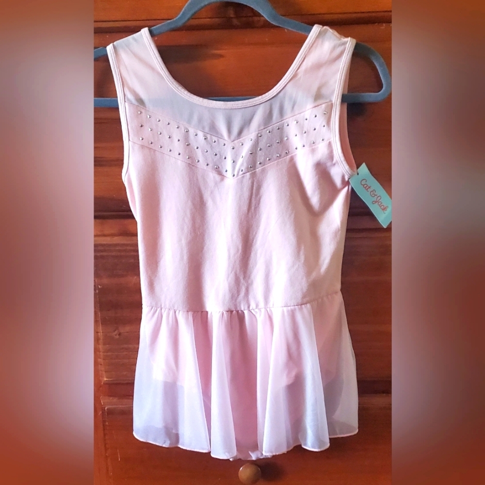 Girls pink dance cross back skirted leotard size XL  14/16